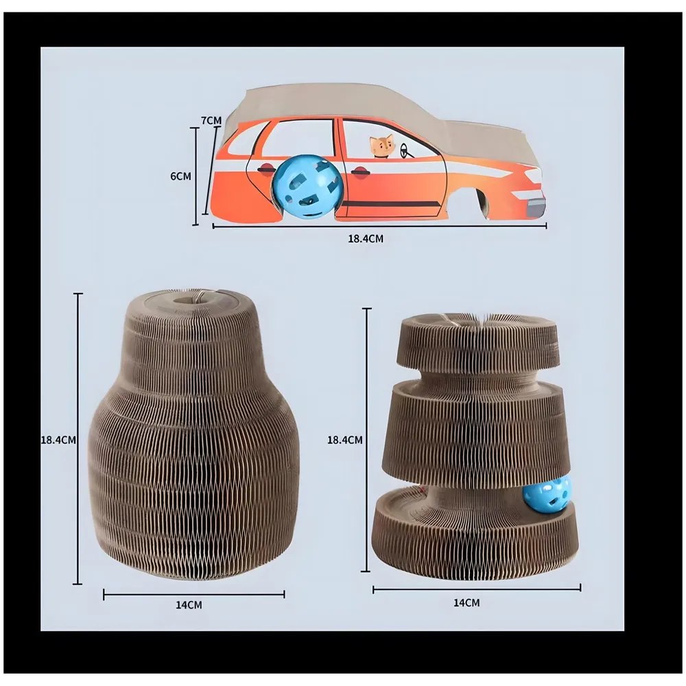 Cat Interactive 3 Level Toy Scratch Pad Toy Bell Ball, Scratching Cardboard for Indoor Kitten - Fun Mental Physical Exercise 18 x 14cm - 2