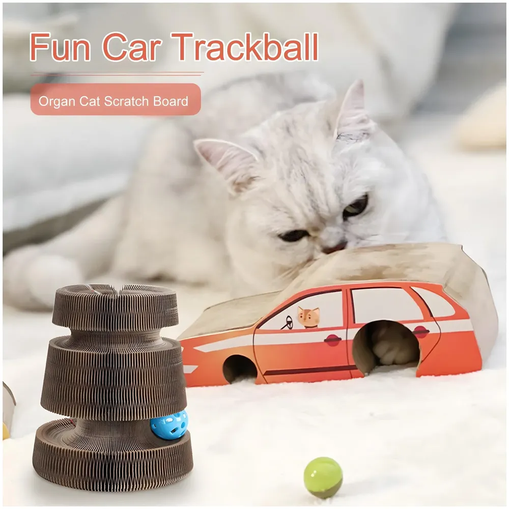 Cat Interactive 3 Level Toy Scratch Pad Toy Bell Ball, Scratching Cardboard for Indoor Kitten - Fun Mental Physical Exercise 18 x 14cm - 3