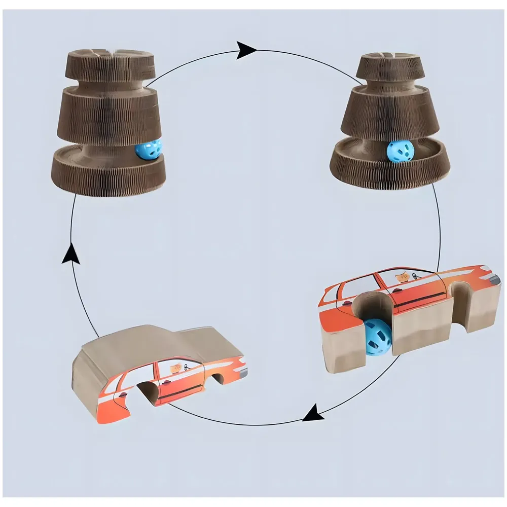 Cat Interactive 3 Level Toy Scratch Pad Toy Bell Ball, Scratching Cardboard for Indoor Kitten - Fun Mental Physical Exercise 18 x 14cm - 4