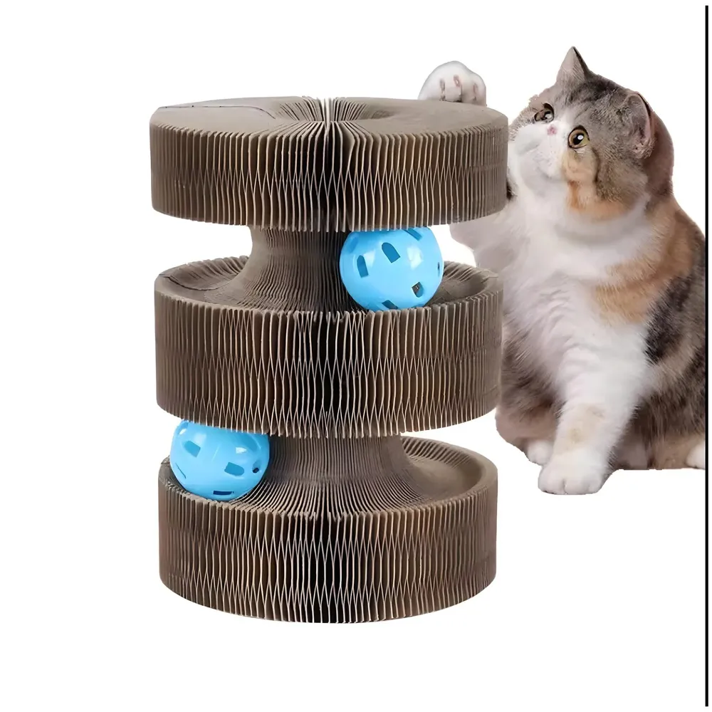 Cat Interactive 3 Level Toy Scratch Pad Toy Bell Ball, Scratching Cardboard for Indoor Kitten - Fun Mental Physical Exercise 18 x 14cm - 6