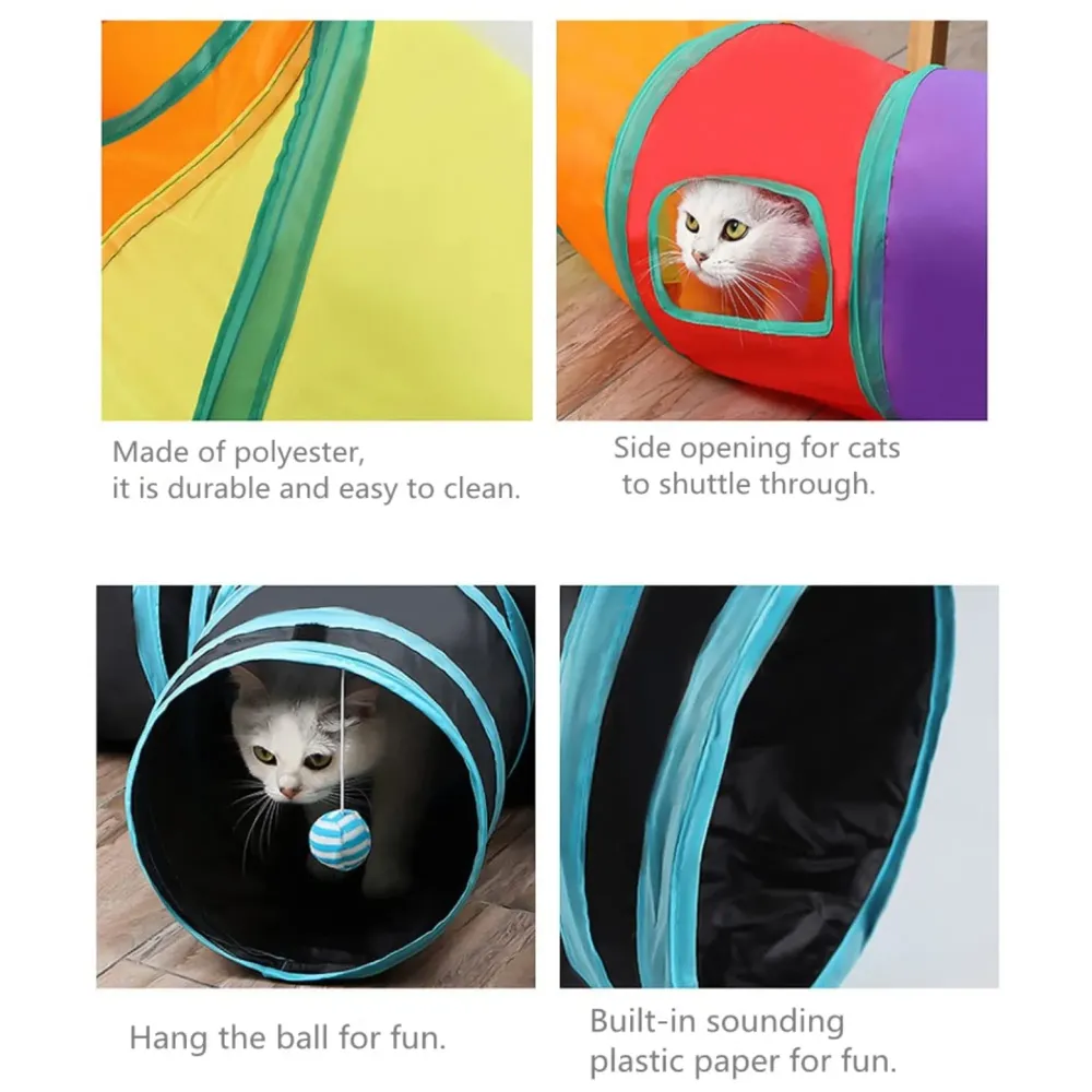 Cat 2 Way Tunnel Cat Toy Indoor Outdoor Kitty Puppy Puzzle Exercise Hiding Training Toy Pet Tube Collapsible Play Toy - 122 CM