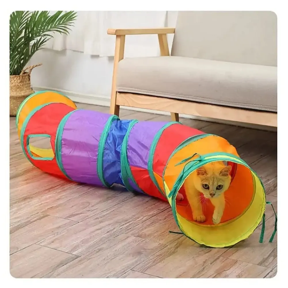Cat 2 Way Tunnel Cat Toy Indoor Outdoor Kitty Puppy Puzzle Exercise Hiding Training Toy Pet Tube Collapsible Play Toy - 122 CM