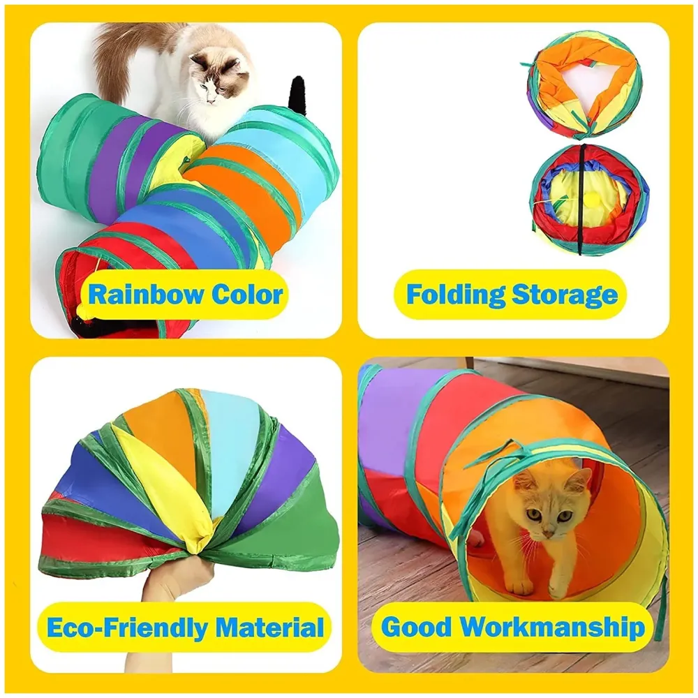 Cat 3 Way Tunnel Indoor/Outdoor Kitty/Puppy Puzzle/Exercise/Hiding Training Toy - Pet Tube Collapsible Play - 80 X 30 X 25 CM - 4