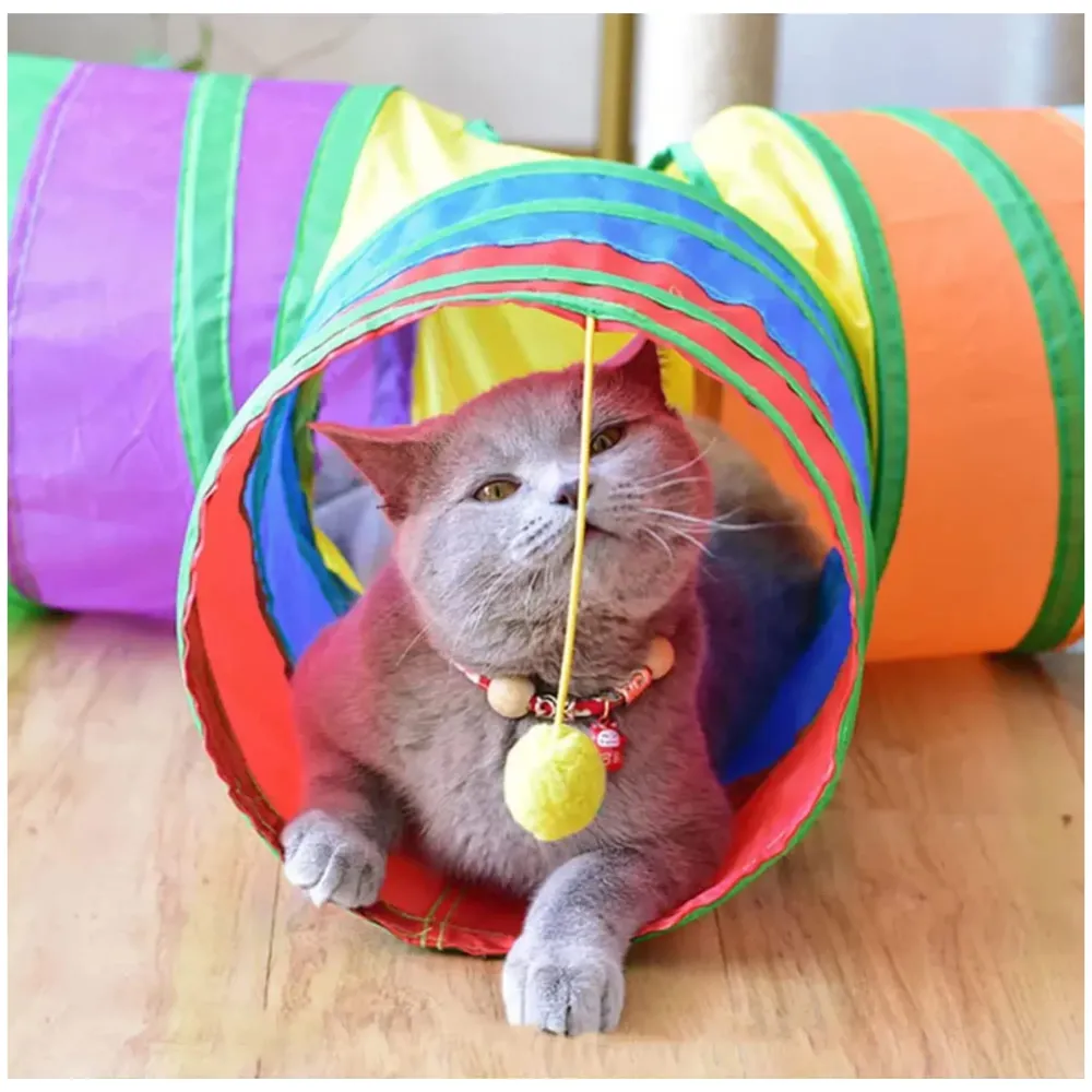 Cat 3 Way Tunnel Indoor/Outdoor Kitty/Puppy Puzzle/Exercise/Hiding Training Toy - Pet Tube Collapsible Play - 80 X 30 X 25 CM - 6