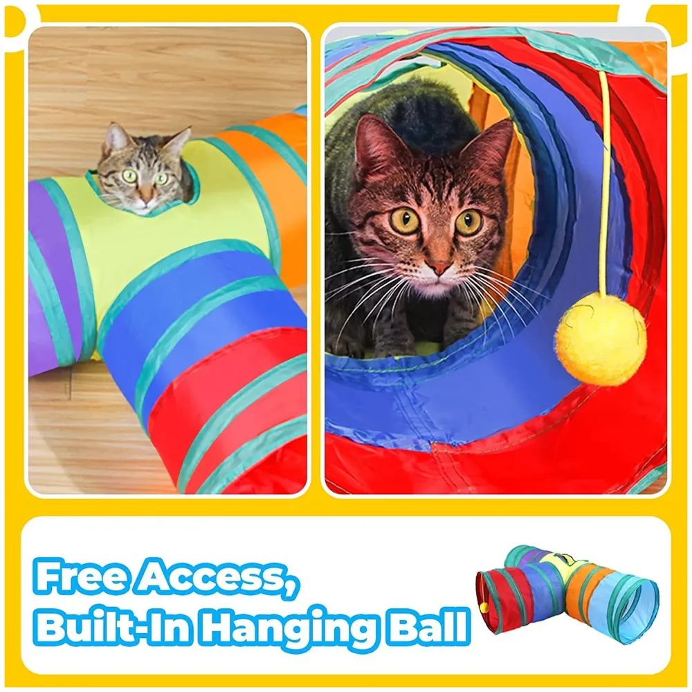 Cat 3 Way Tunnel Indoor/Outdoor Kitty/Puppy Puzzle/Exercise/Hiding Training Toy - Pet Tube Collapsible Play - 80 X 30 X 25 CM
