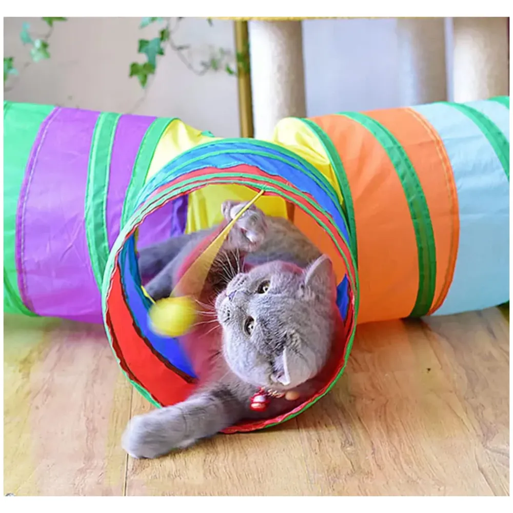 Cat 3 Way Tunnel Indoor/Outdoor Kitty/Puppy Puzzle/Exercise/Hiding Training Toy - Pet Tube Collapsible Play - 80 X 30 X 25 CM