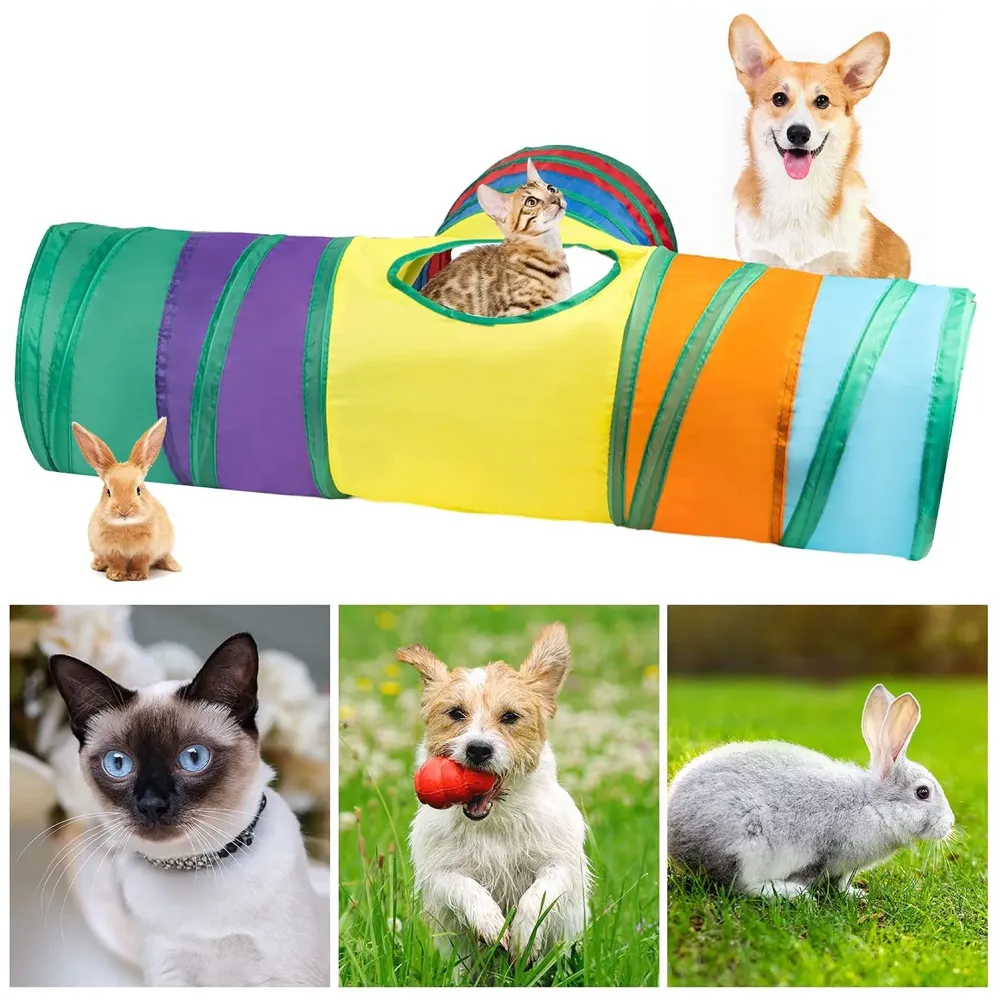 Cat 3 Way Tunnel Indoor/Outdoor Kitty/Puppy Puzzle/Exercise/Hiding Training Toy - Pet Tube Collapsible Play - 80 X 30 X 25 CM