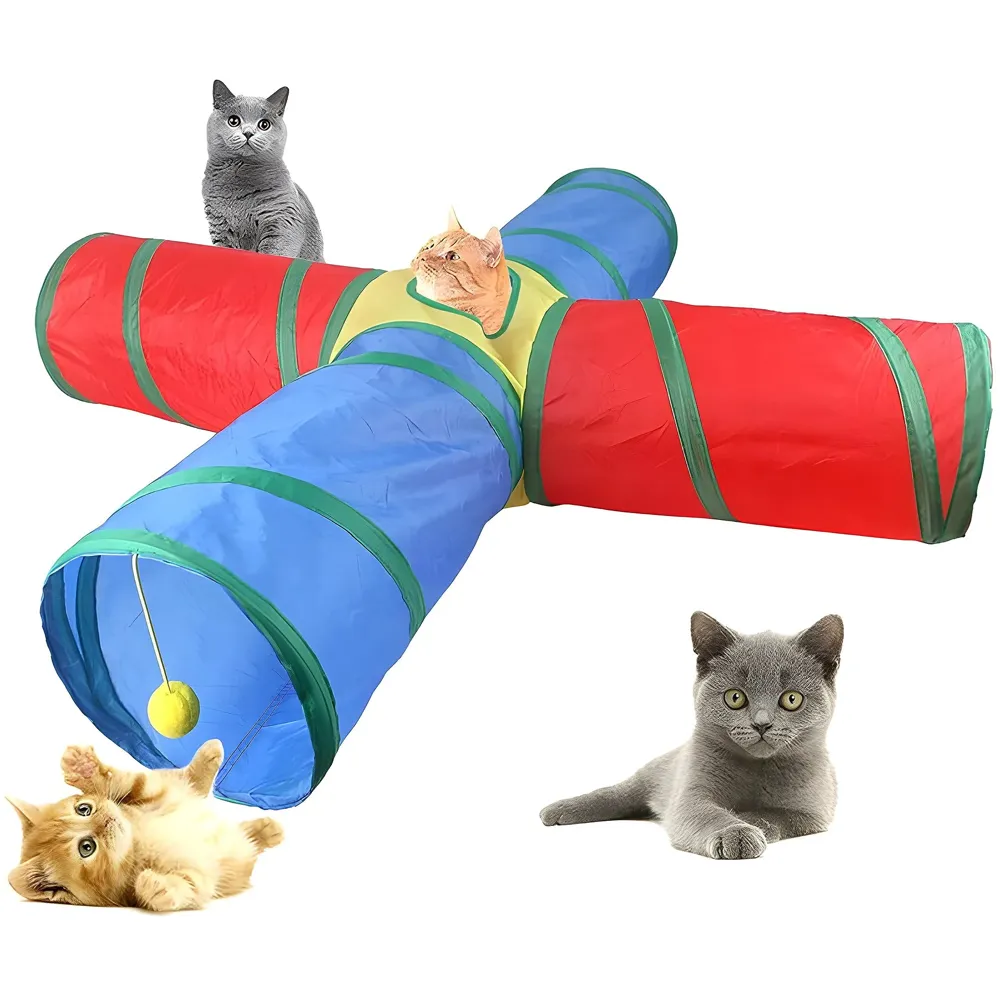 Cat 4 Way Tunnel Cat Toy Indoor/Outdoor Kitty/Puppy Puzzle/Exercise/Hiding Training Toy Pet Tube Collapsible Play Toy - 80 X 30 X 25 CM
