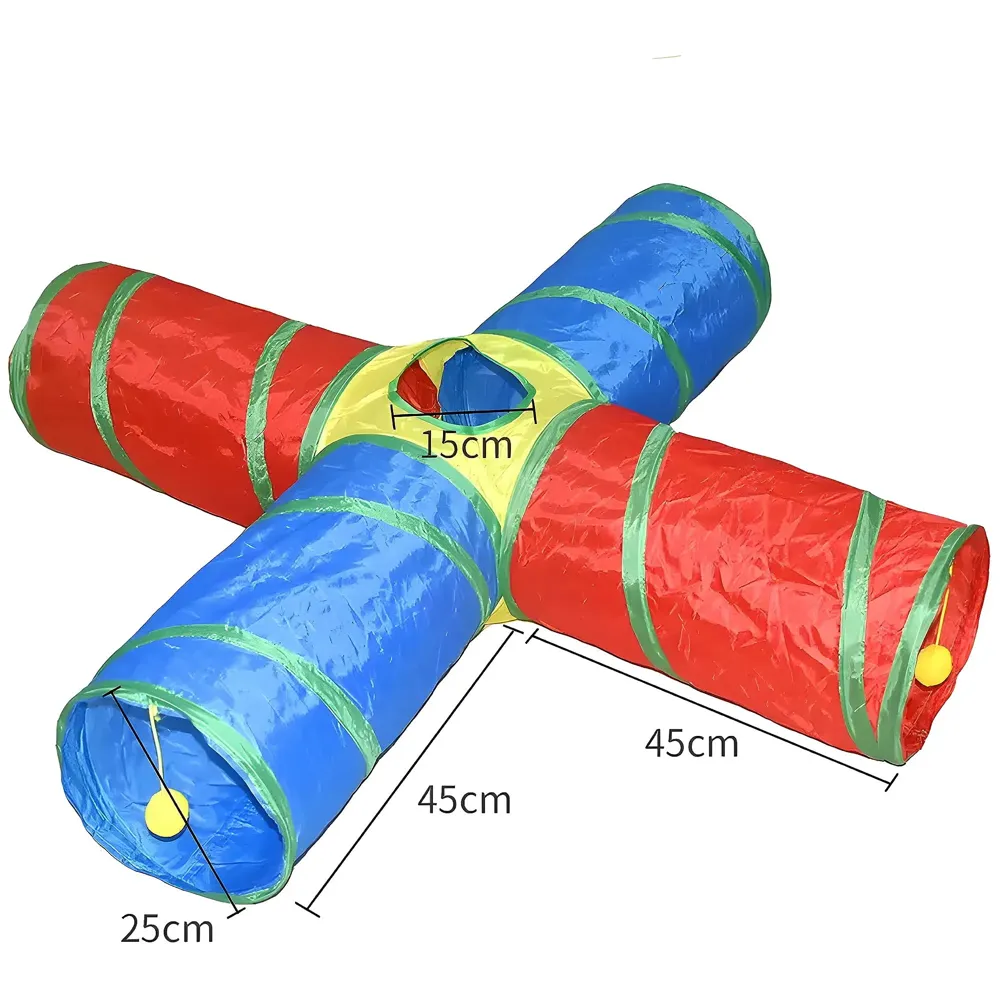 Cat 4 Way Tunnel Cat Toy Indoor/Outdoor Kitty/Puppy Puzzle/Exercise/Hiding Training Toy Pet Tube Collapsible Play Toy - 80 X 30 X 25 CM