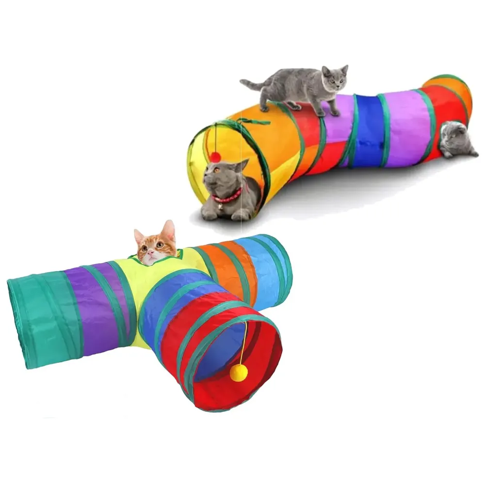 Cat Tunnel Combo 3 Way and 2 Way Tunnel Cat Toy Indoor/Outdoor Kitty/Puppy Puzzle/Exercise/Hiding Training Toy Pet Tube Collapsible Play Toy