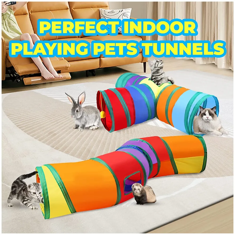 Cat Tunnel Combo 3 Way and 2 Way Tunnel Cat Toy Indoor/Outdoor Kitty/Puppy Puzzle/Exercise/Hiding Training Toy Pet Tube Collapsible Play Toy