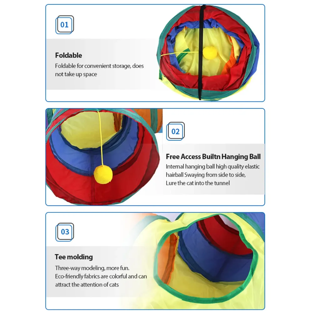 Cat Tunnel Combo 3 Way and 2 Way Tunnel Cat Toy Indoor/Outdoor Kitty/Puppy Puzzle/Exercise/Hiding Training Toy Pet Tube Collapsible Play Toy