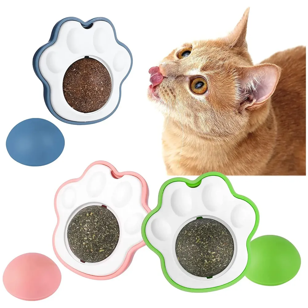 Catnip Wall Toy, Rotatable Catnip Lick able Balls, Safe Healthy Kitten Chew Toys, Teeth Cleaning Cat Bite Toy, Cat Wall Treats, 1 PC