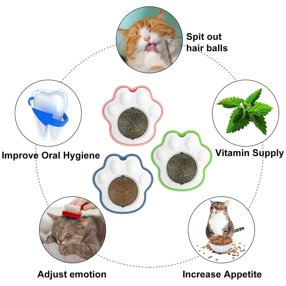 Catnip Wall Toy, Rotatable Catnip Lick able Balls, Safe Healthy Kitten Chew Toys, Teeth Cleaning Cat Bite Toy, Cat Wall Treats, 1 PC - 2