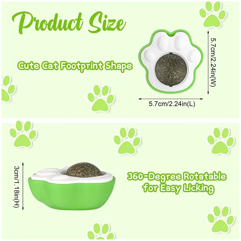 Catnip Wall Toy, Rotatable Catnip Lick able Balls, Safe Healthy Kitten Chew Toys, Teeth Cleaning Cat Bite Toy, Cat Wall Treats, 1 PC
