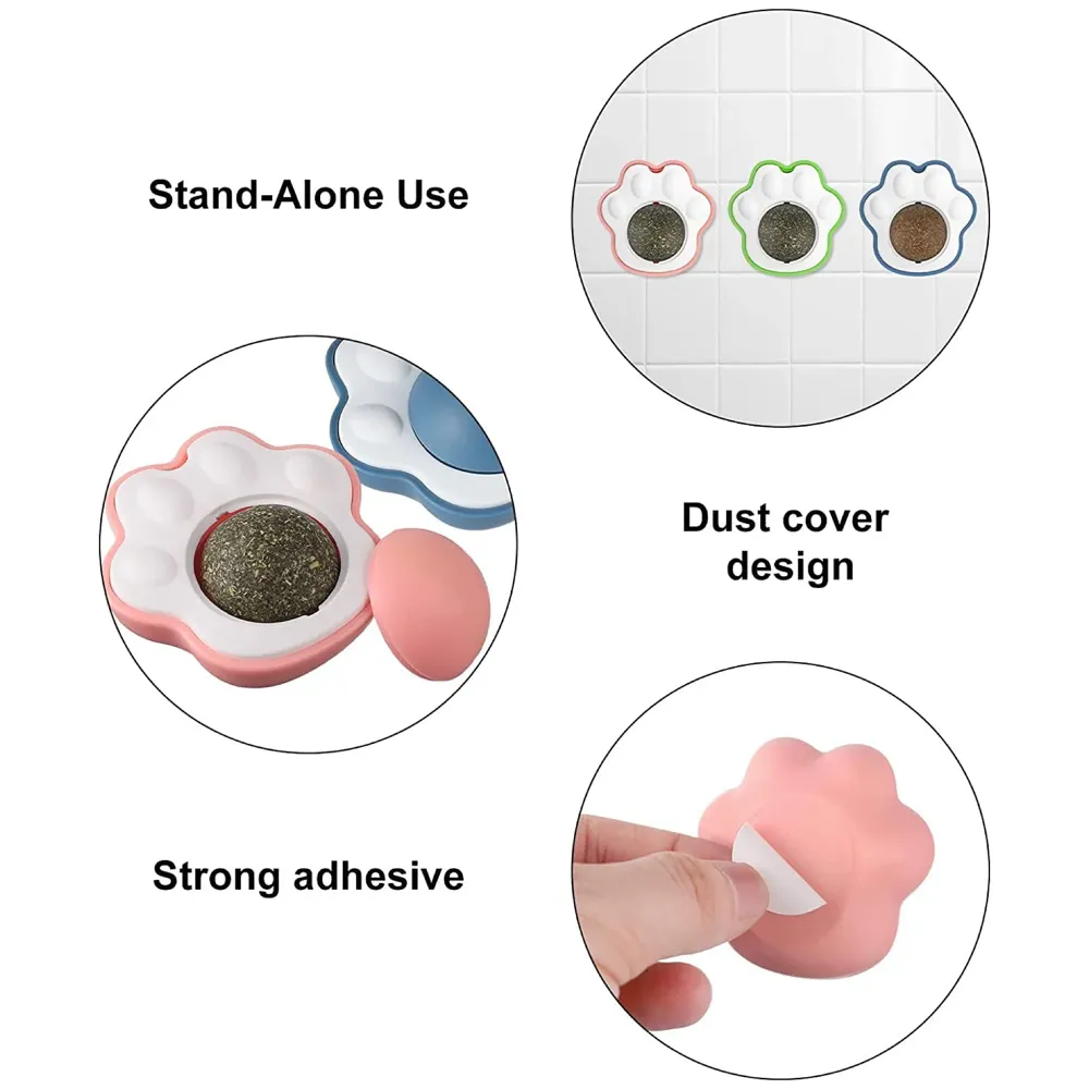 Catnip Wall Toy, Rotatable Catnip Lick able Balls, Safe Healthy Kitten Chew Toys, Teeth Cleaning Cat Bite Toy, Cat Wall Treats, 1 PC