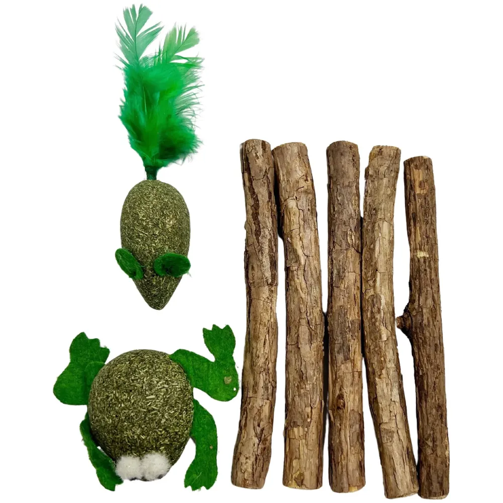 Thick Catnip Sticks 5 Pcs and 2 Catnip Ladoos Kitten Cat Toys Silvervine Teething Toys Molar Suitable for Cats of All Ages Chew Toy.