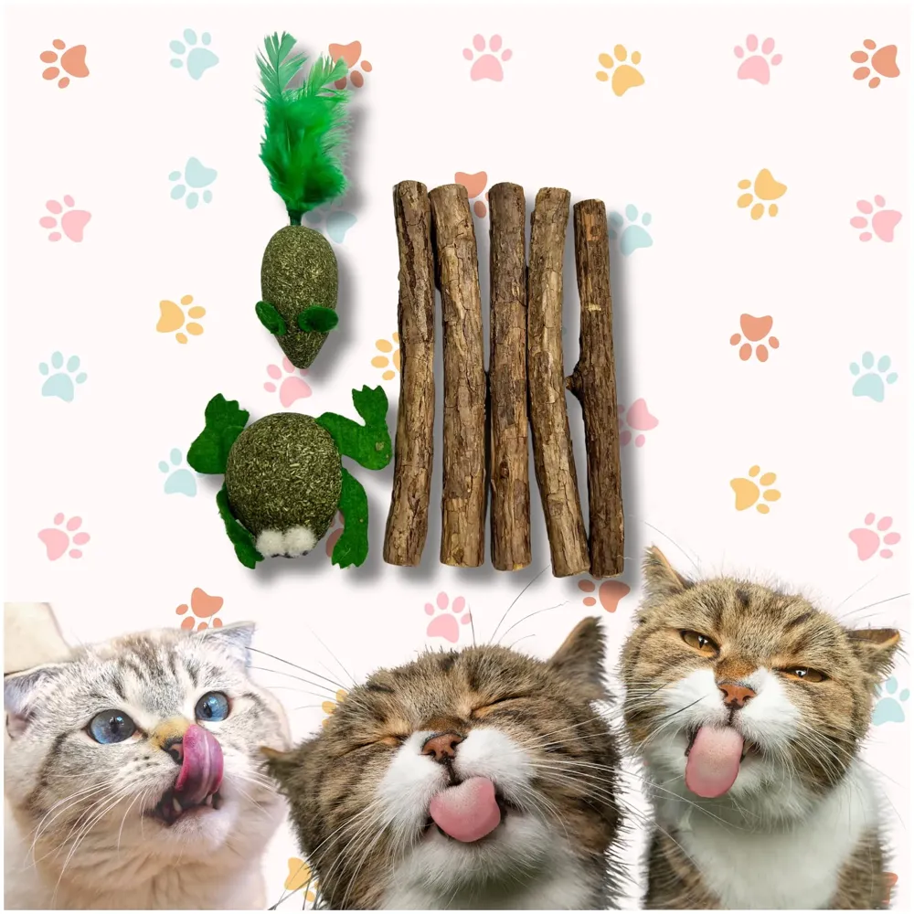 Thick Catnip Sticks 5 Pcs and 2 Catnip Ladoos Kitten Cat Toys Silvervine Teething Toys Molar Suitable for Cats of All Ages Chew Toy.
