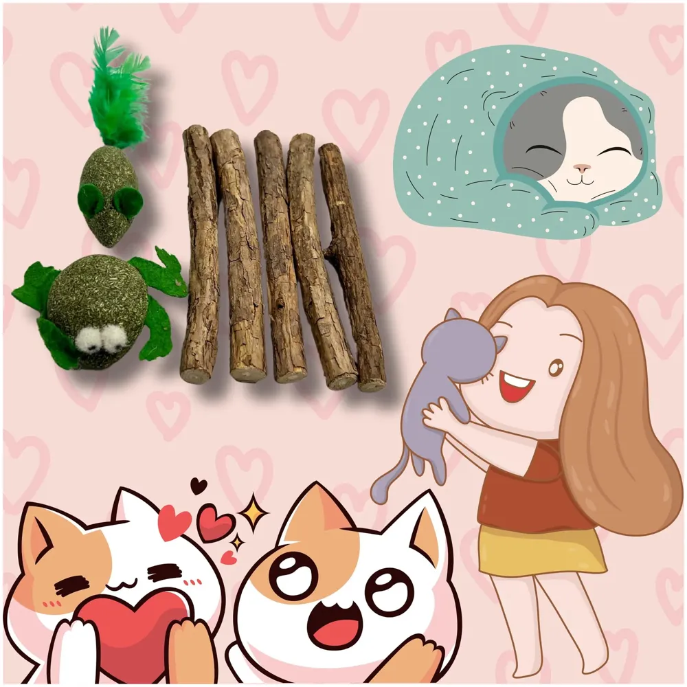 Thick Catnip Sticks 5 Pcs and 2 Catnip Ladoos Kitten Cat Toys Silvervine Teething Toys Molar Suitable for Cats of All Ages Chew Toy.