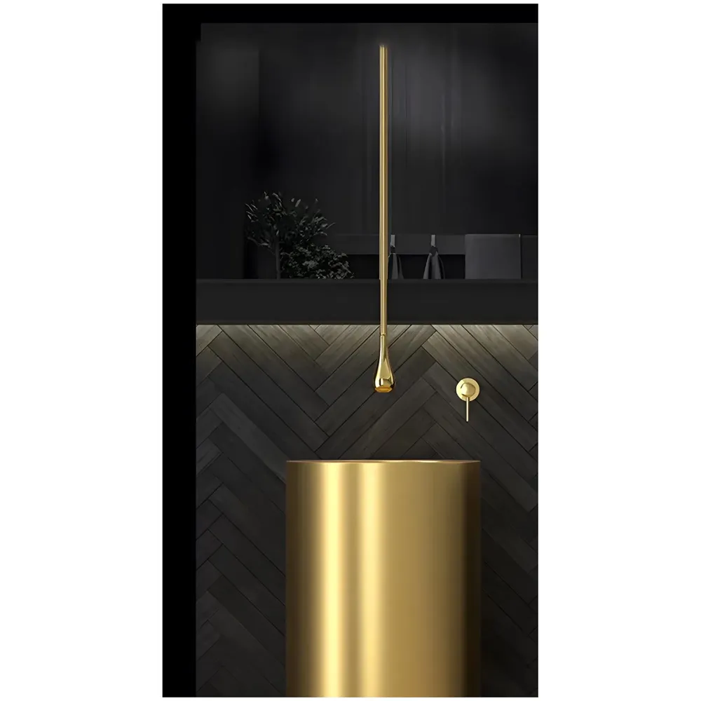Gold Ceiling Faucet Single Lever Basin Tap Mixer Soft Aerated Water Spout with Ceramic Cartridge Hot and Cold Water, Bathtub False Ceiling Tap, Golden 160 Cm Length Drop Down
