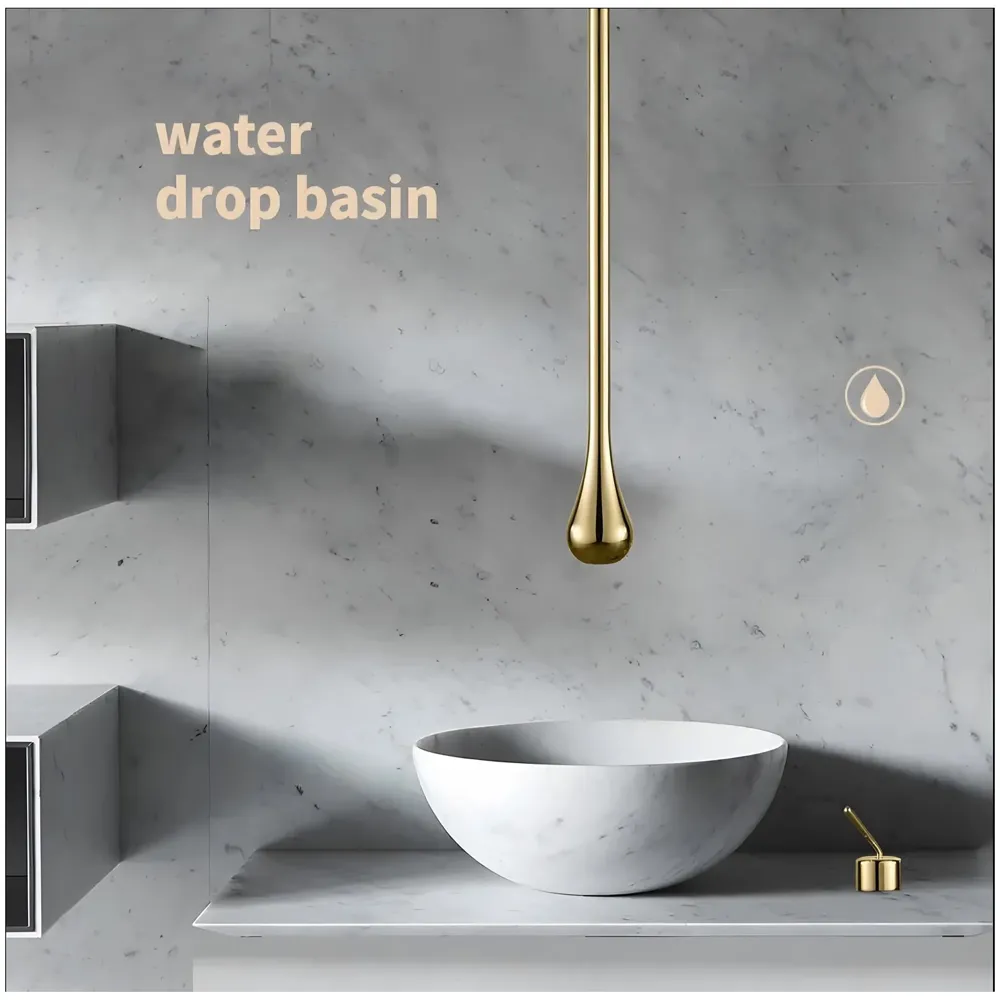 Gold Ceiling Faucet Single Lever Basin Tap Mixer Soft Aerated Water Spout with Ceramic Cartridge Hot and Cold Water, Bathtub False Ceiling Tap, Golden 160 Cm Length Drop Down - 6
