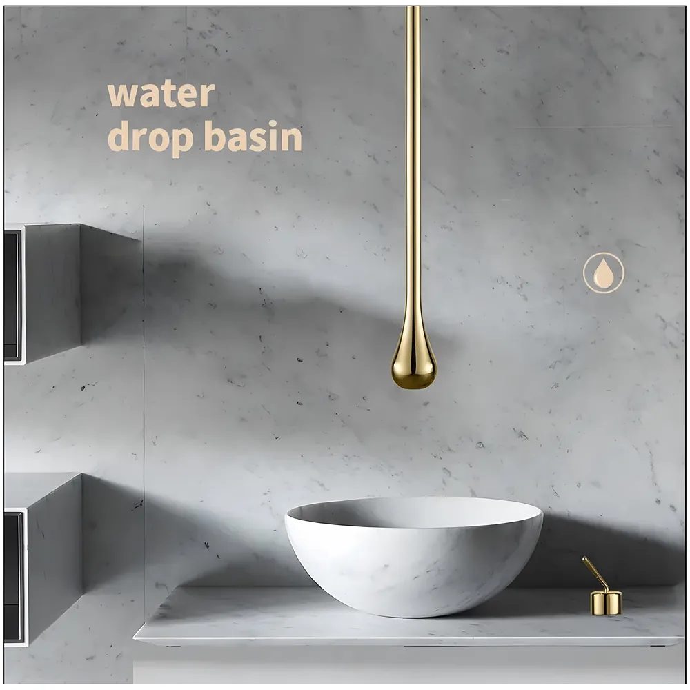 Gold Ceiling Faucet, Single Lever Basin Tap Mixer, Soft Aerated Water, Ceramic Cartridge, Hot and Cold Water, 160 cm Drop Down Length, Golden