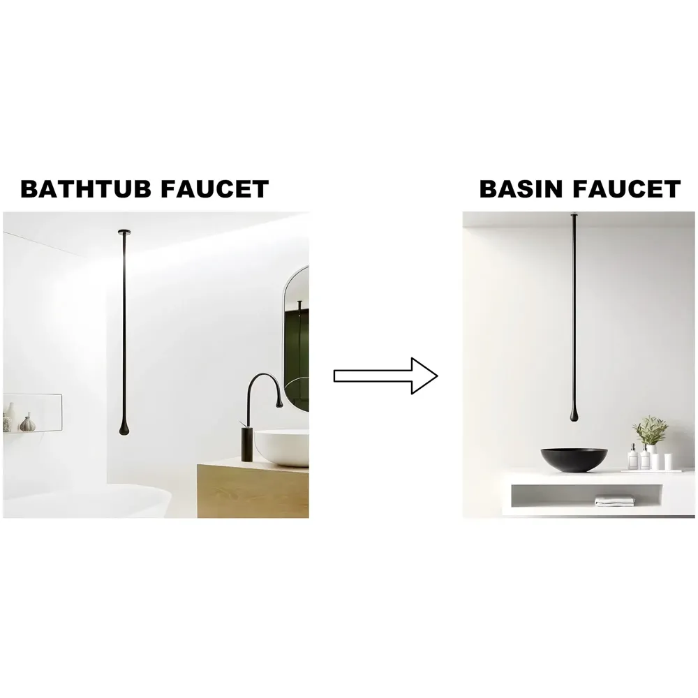 Ceiling Faucet Single Lever Basin Tap Mixer Soft Aerated Water Spout with Ceramic Cartridge Hot and Cold Water, Bathtub False Ceiling Tap, Matt Black 160 Cm Length Drop Down