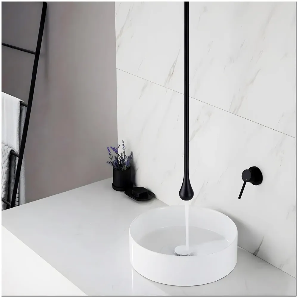Ceiling Faucet Single Lever Basin Tap Mixer Soft Aerated Water Spout with Ceramic Cartridge Hot and Cold Water, Bathtub False Ceiling Tap, Matt Black 160 Cm Length Drop Down