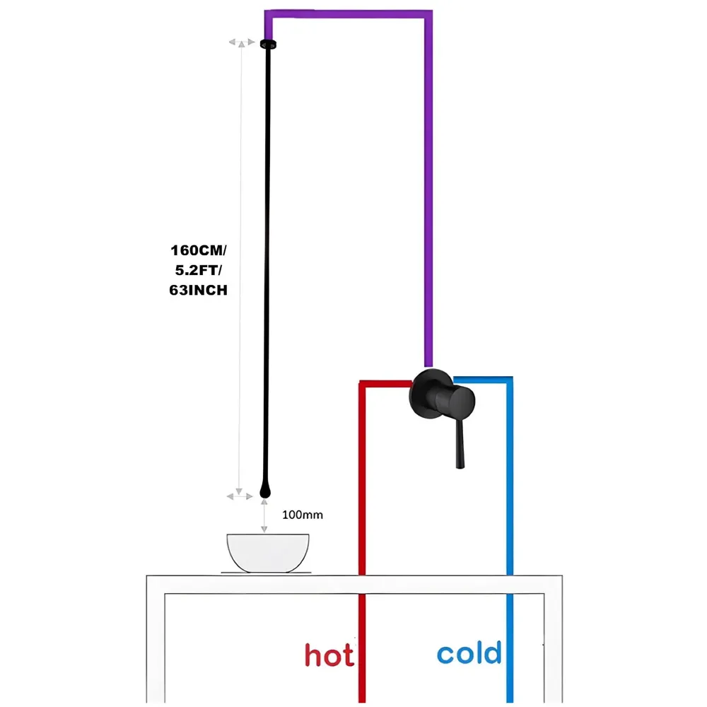 Ceiling Faucet Single Lever Basin Tap Mixer Soft Aerated Water Spout with Ceramic Cartridge Hot and Cold Water, Bathtub False Ceiling Tap, Matt Black 160 Cm Length Drop Down
