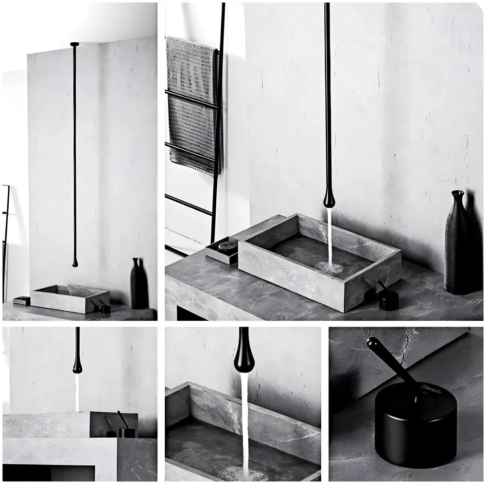 Ceiling Faucet Single Lever Basin Tap Mixer Soft Aerated Water Spout with Ceramic Cartridge Hot and Cold Water, Bathtub False Ceiling Tap, Matt Black 160 Cm Length Drop Down