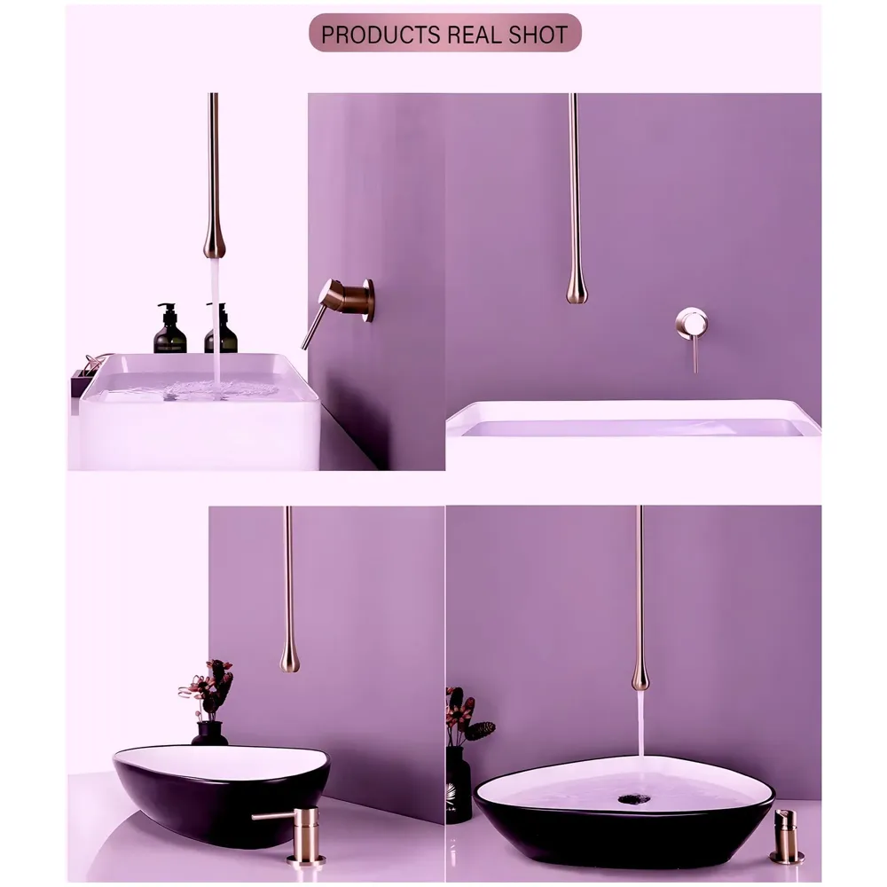 Rose Gold Ceiling Faucet Single Lever Basin Tap Mixer Soft Aerated Water Spout with Ceramic Cartridge Hot and Cold Water, Bathtub False Ceiling Tap, Rose Golden 160 Cm Length Drop Down