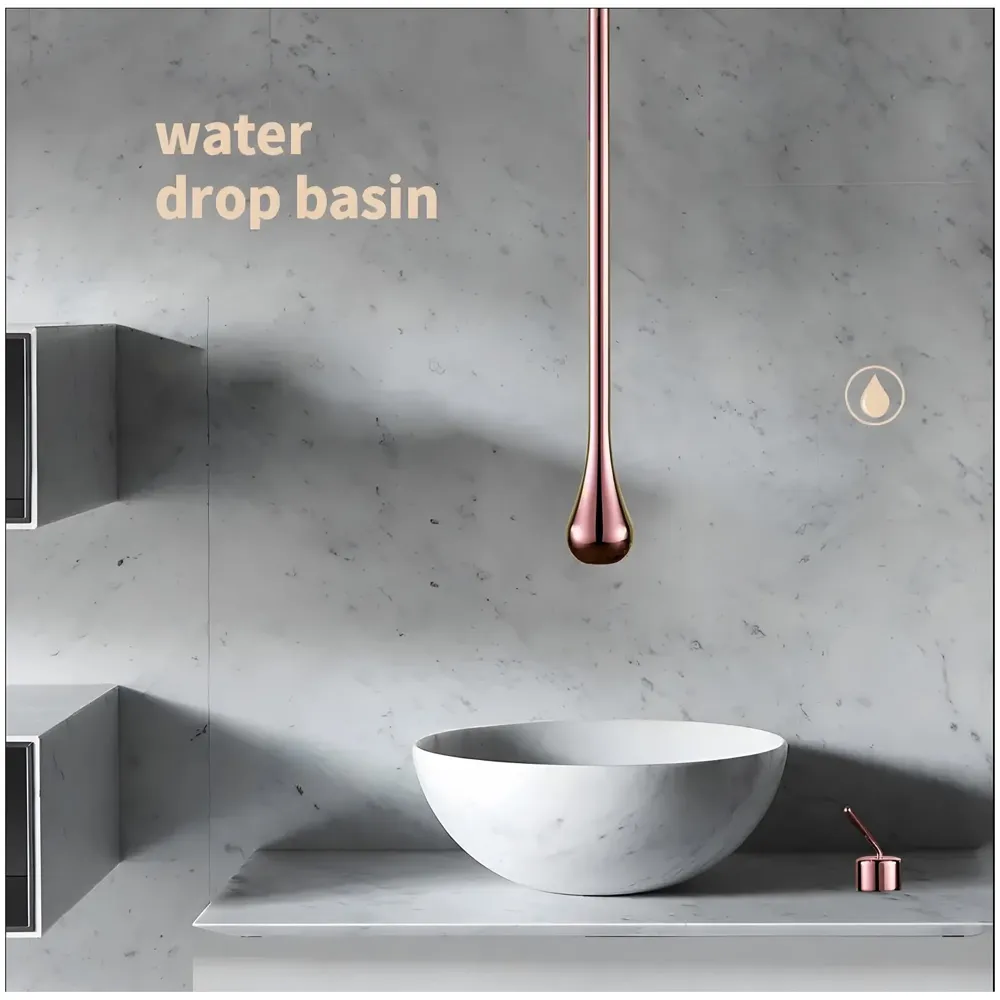 Rose Gold Ceiling Faucet Single Lever Basin Tap Mixer Soft Aerated Water Spout with Ceramic Cartridge Hot and Cold Water, Bathtub False Ceiling Tap, Rose Golden 160 Cm Length Drop Down