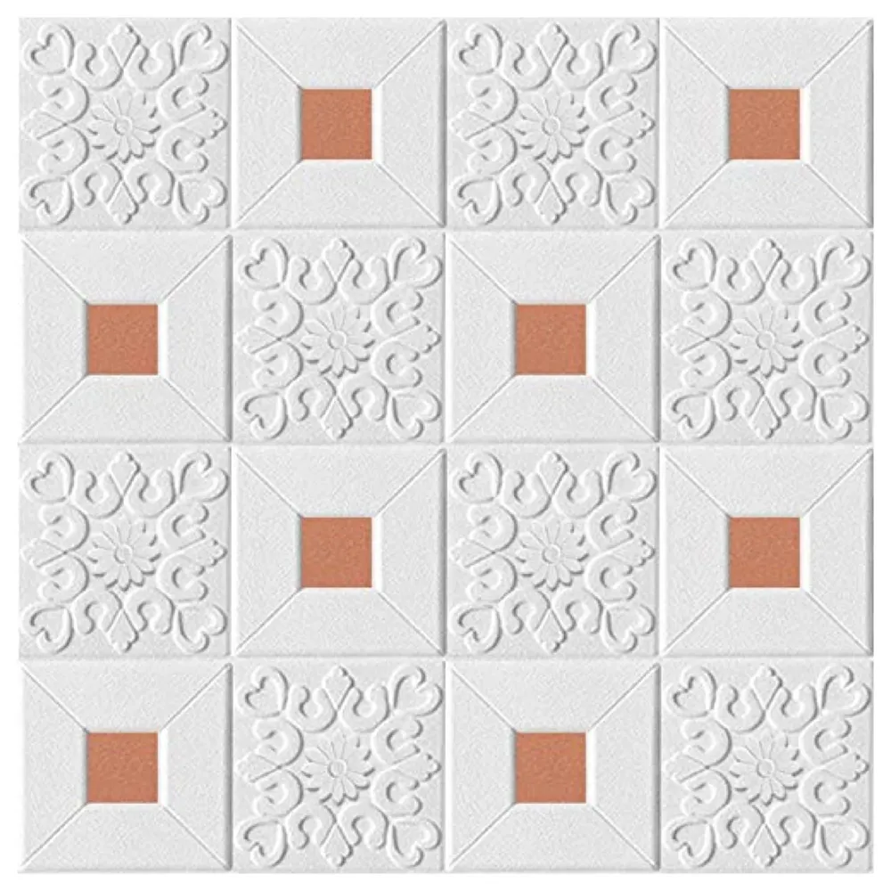 4 Pcs Foam Wall 3D Ceiling Wallpaper Tiles Panel Vinyl Stickers Self-Adhesive for Home, Living Room, Bedroom Wall Panels (70 X 70 Cm) (4, White and Gold) - 5