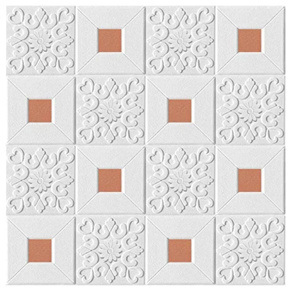 8 Pcs Foam Wall 3D Ceiling Wallpaper Tiles Panel Vinyl Stickers Self-Adhesive for Home, Living Room, Bedroom Wall Panels (70 X 70 Cm) (8, White and Gold) - 5