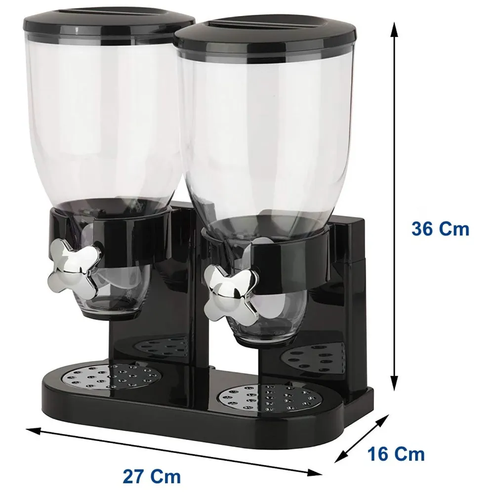 Airtight Double Jar Food Dispenser Kitchen Storage Container for Cornflakes/Cereal/Pulses/Beans/Oatmeal/Candy/Namkeen/Dry Food PVC - 500 gm, 2 Piece, Black