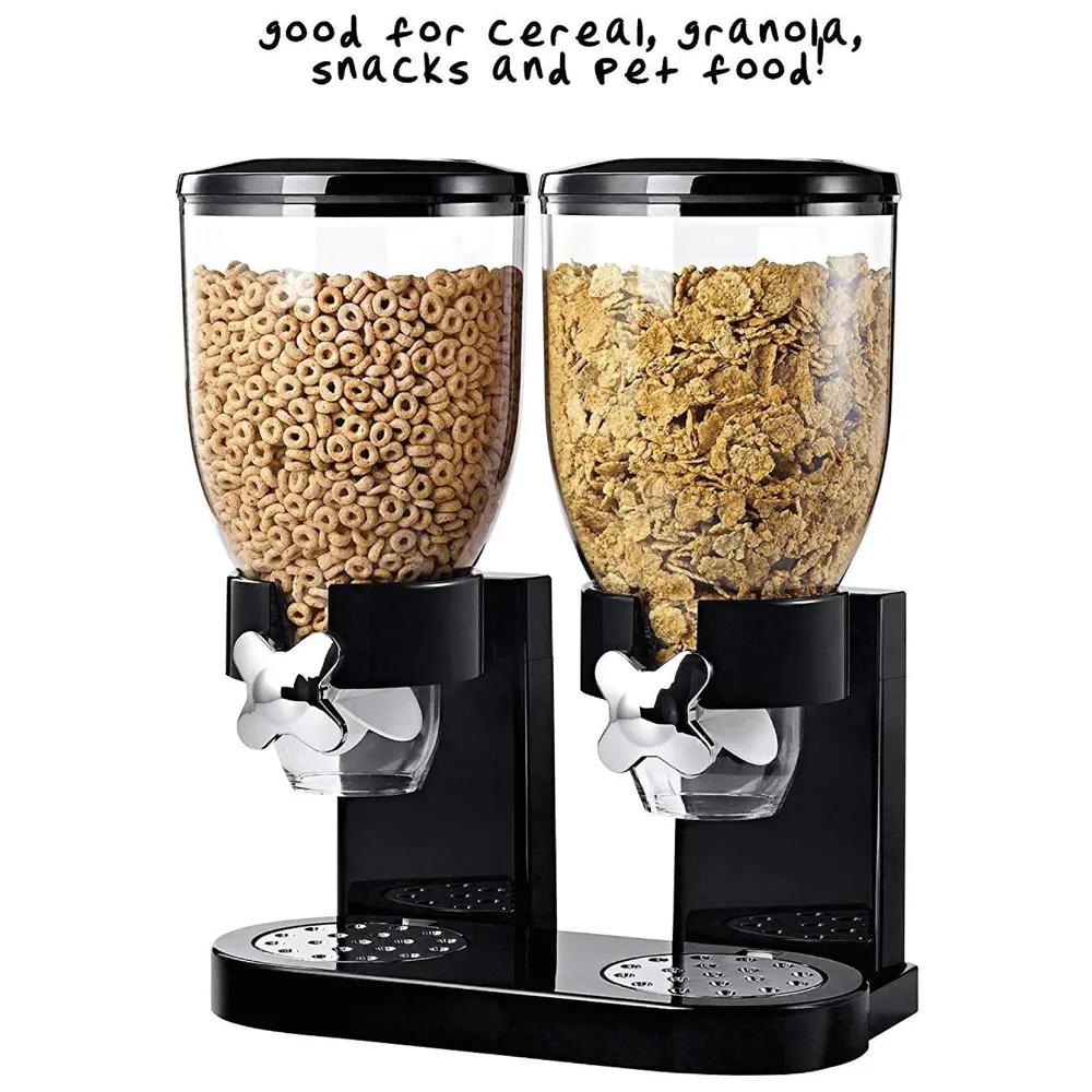 Airtight Double Jar Food Dispenser Kitchen Storage Container for Cornflakes/Cereal/Pulses/Beans/Oatmeal/Candy/Namkeen/Dry Food PVC - 500 gm, 2 Piece, Black