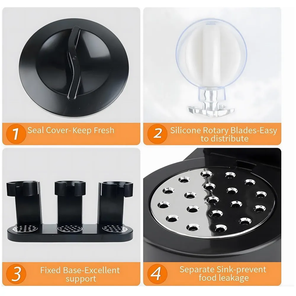 Triple Cereal Dispenser Airtight Kitchen Storage for Cornflakes/Cereal/Pulses/Beans/Oatmeal/Candy/Namkeen/Dry Food Container Food Dispenser, Black Triple Jar - 42 x 35 cm - 3