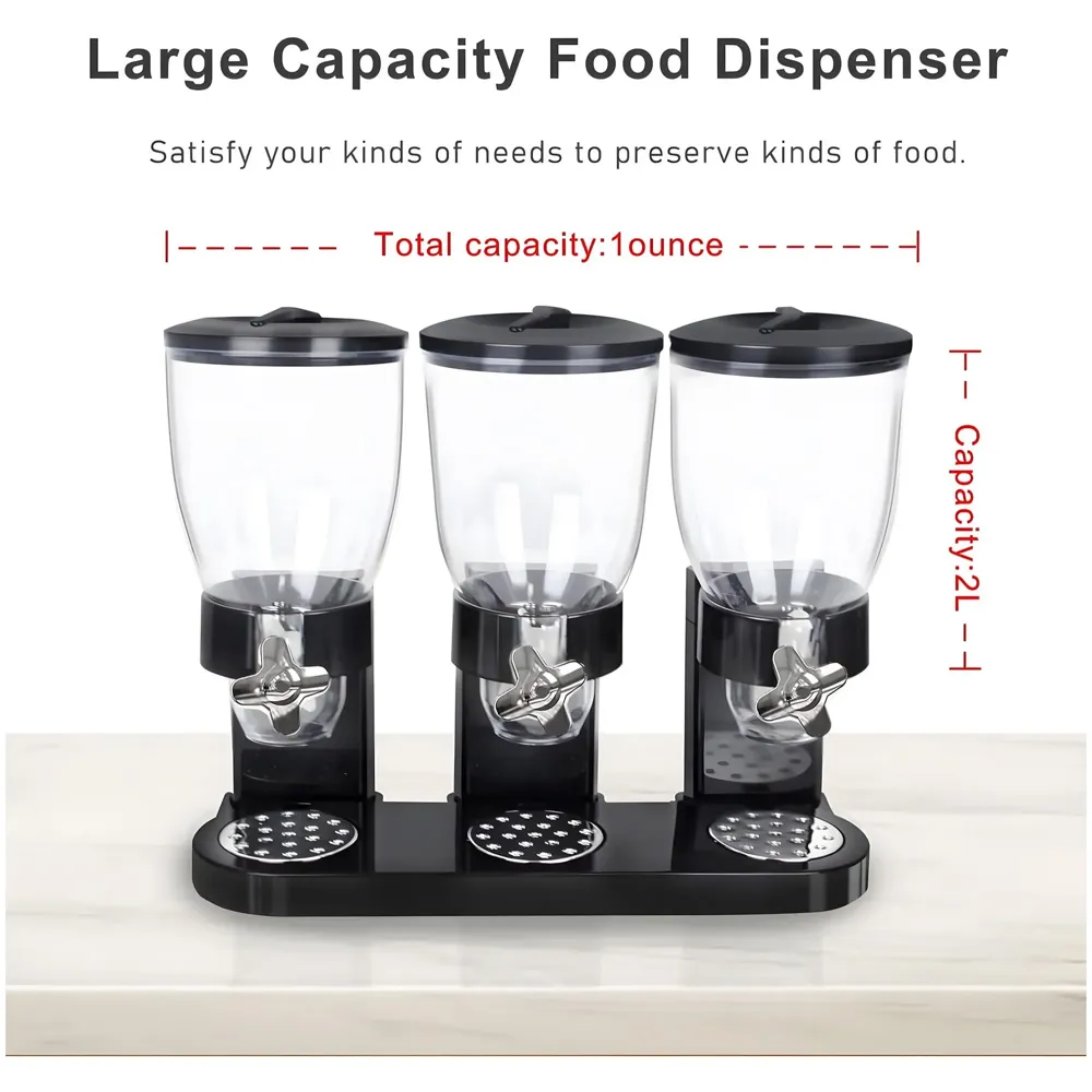 Triple Cereal Dispenser Airtight Kitchen Storage for Cornflakes/Cereal/Pulses/Beans/Oatmeal/Candy/Namkeen/Dry Food Container Food Dispenser, Black Triple Jar - 42 x 35 cm - 5