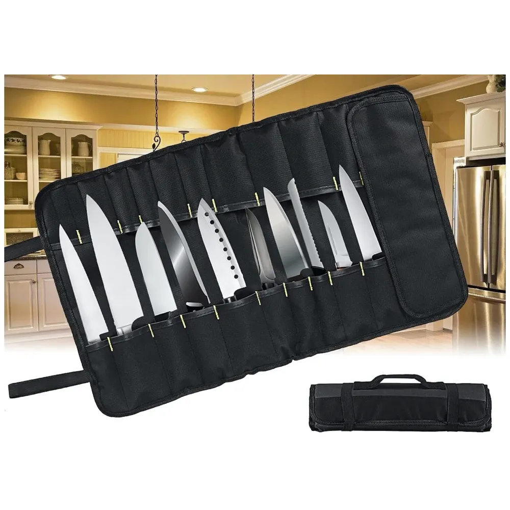 22 Knife Slot Chef Knife Bag Roll Bag Carry Case Bag Kitchen Portable Storage Multi-Function Knife Roll with Handle Chef Bag Oxford Cloth