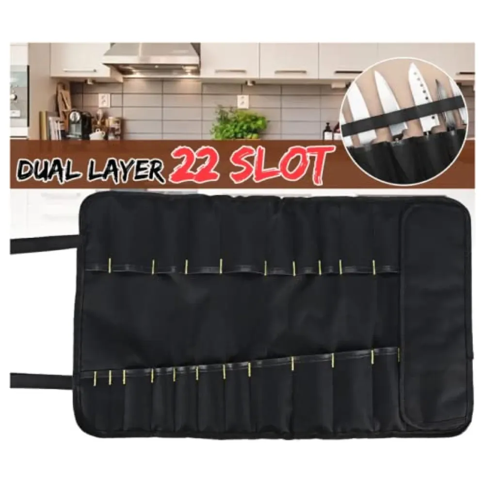22 Knife Slot Chef Knife Bag Roll Bag Carry Case Bag Kitchen Portable Storage Multi-Function Knife Roll with Handle Chef Bag Oxford Cloth