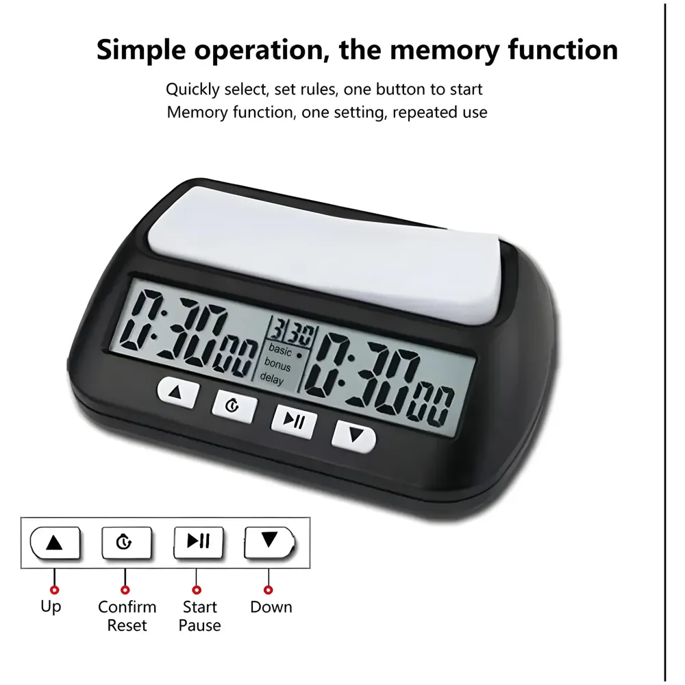 Pro Chess Clock for Professional Board Games Timer Clock Digital Chess Timer Professional for Board Games Timer Delay Basic Bonus Count up and Count Down Black