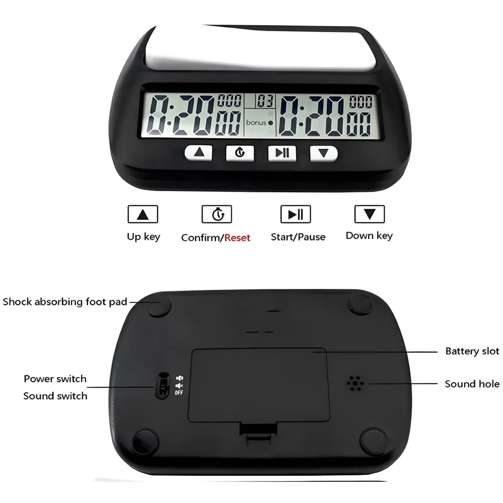 Chess Clock for Professional Board Games Timer Clock Pro Digital Chess Timer Professional for Board Games Timer with Alarm Function Count up and Count Down Black - 3