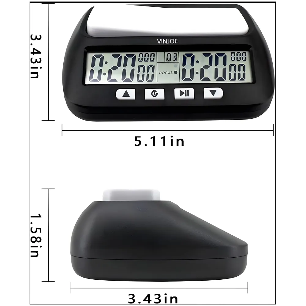 VINJOE Chess Clock Digital Chess Timer Professional for Board Games,Portable Digital Chess Clock & Game Timer with Basic,Bonus,Delay and Positive Time Features Best Gifts for Christmas(Without Battery