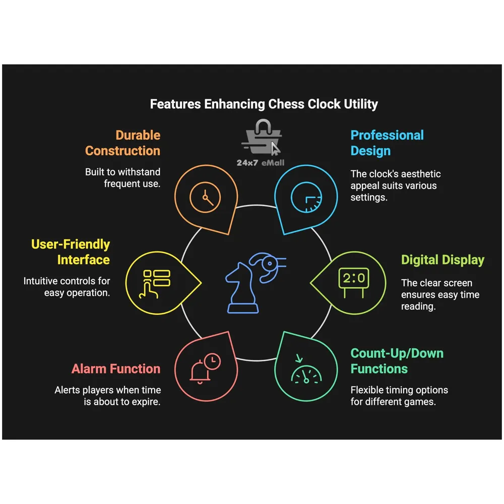 VINJOE Chess Clock Digital Chess Timer Professional for Board Games,Portable Digital Chess Clock & Game Timer with Basic,Bonus,Delay and Positive Time Features Best Gifts for Christmas(Without Battery - 5