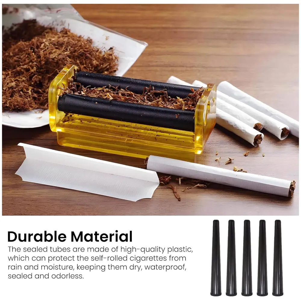 5 Pcs Doob Tubes Smell Proof, King Size Cone Holder Airtight Hard Plastic Tube, 112mm Smoking Rolling Cigar Tube with Lids, Storage Holder for Cone Cigar and Doob - Black