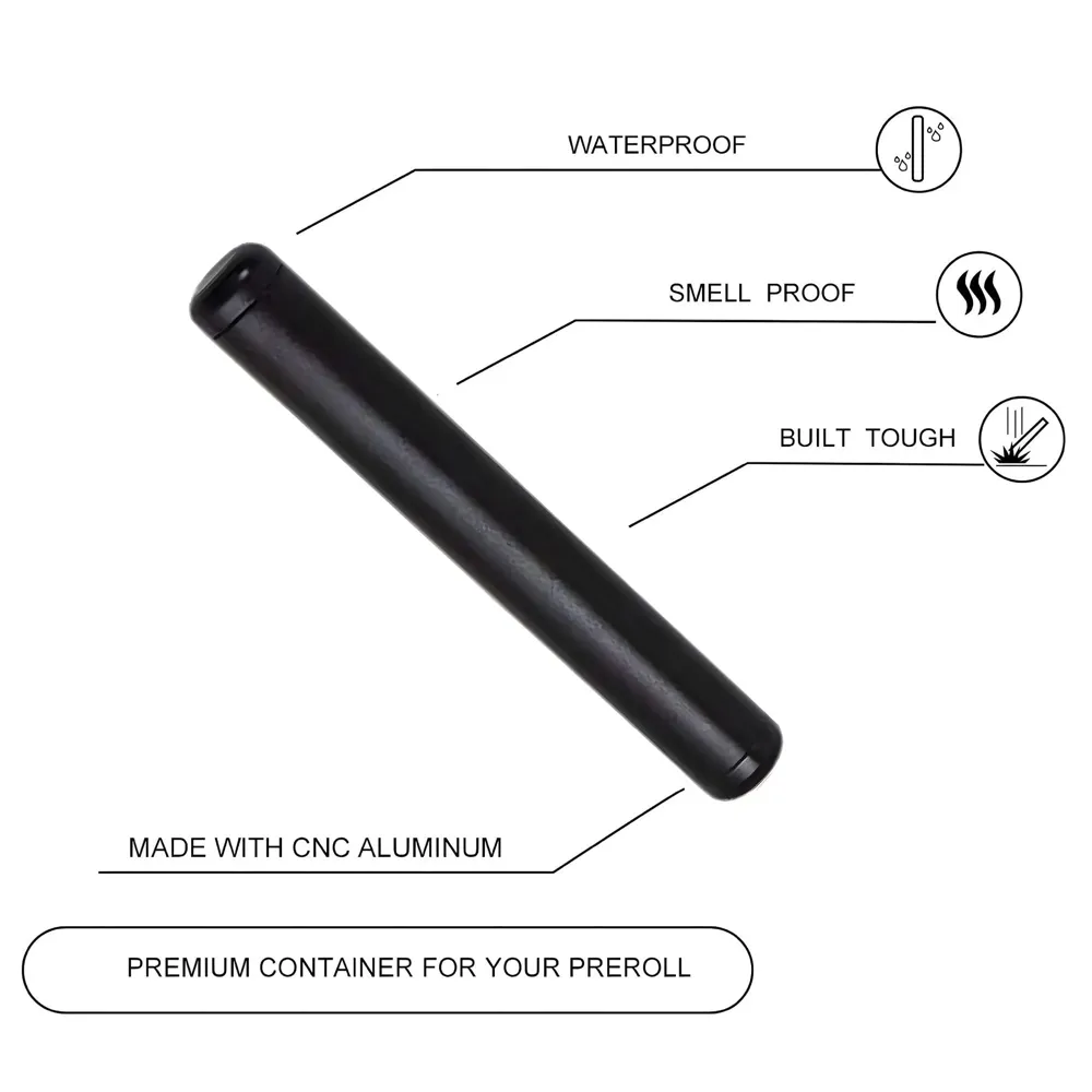 Metal Doob Tubes Smell Proof, King Size Cone Holder Airtight Hard Tube, 110mm Smoking Rolling Cigar Tube with Lids, Storage Holder for Cone Cigar and Doob - Black Aluminium
