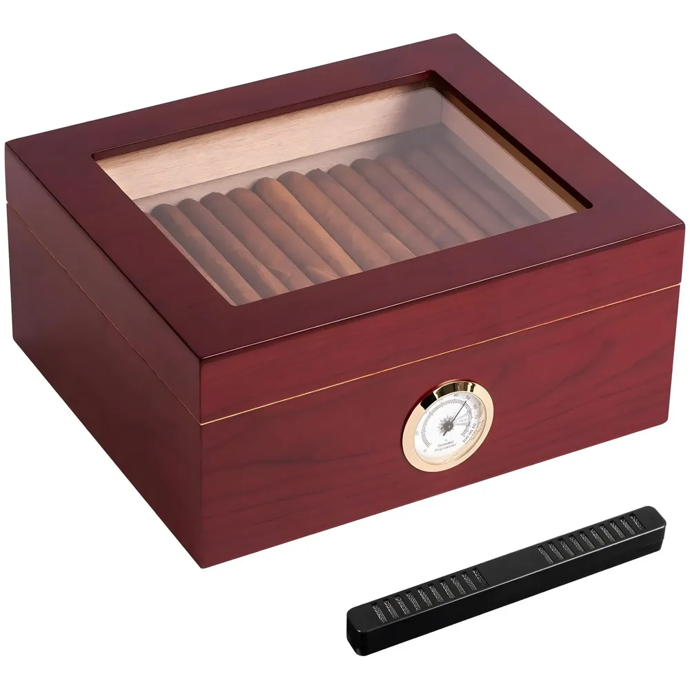 Mantello Cigars 25-50 Cigar Desktop Humidor Humidifier Royale Glasstop