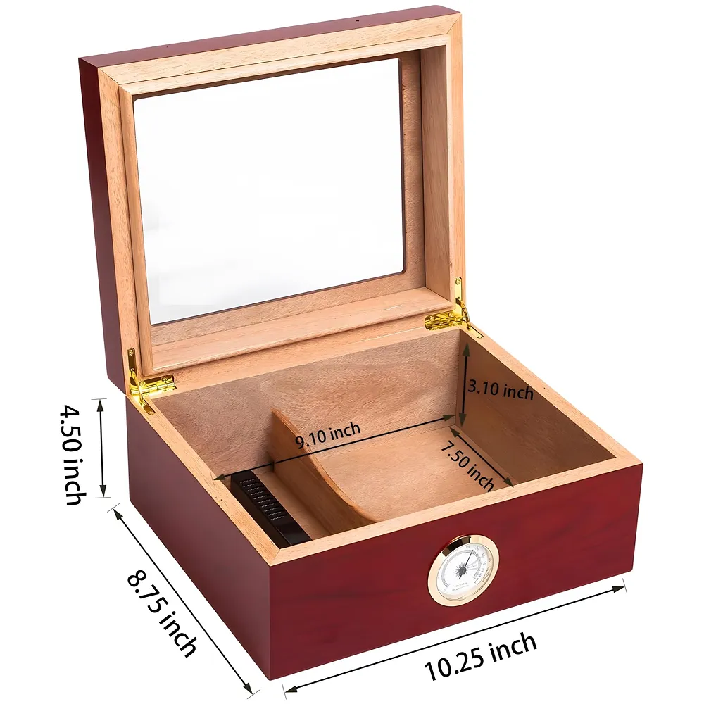 Mantello Cigars 25-50 Cigar Desktop Humidor Humidifier Royale Glasstop