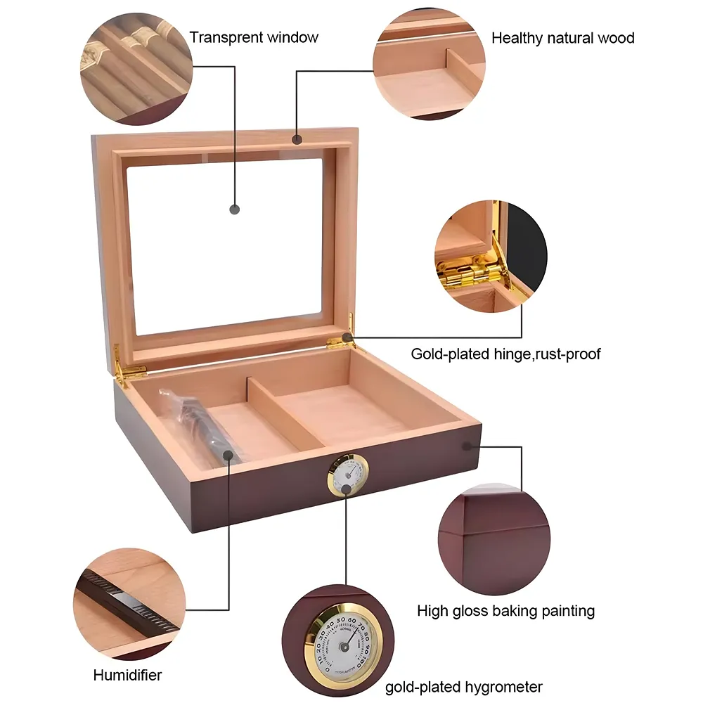 Mantello Cigars 25-50 Cigar Desktop Humidor Humidifier Royale Glasstop