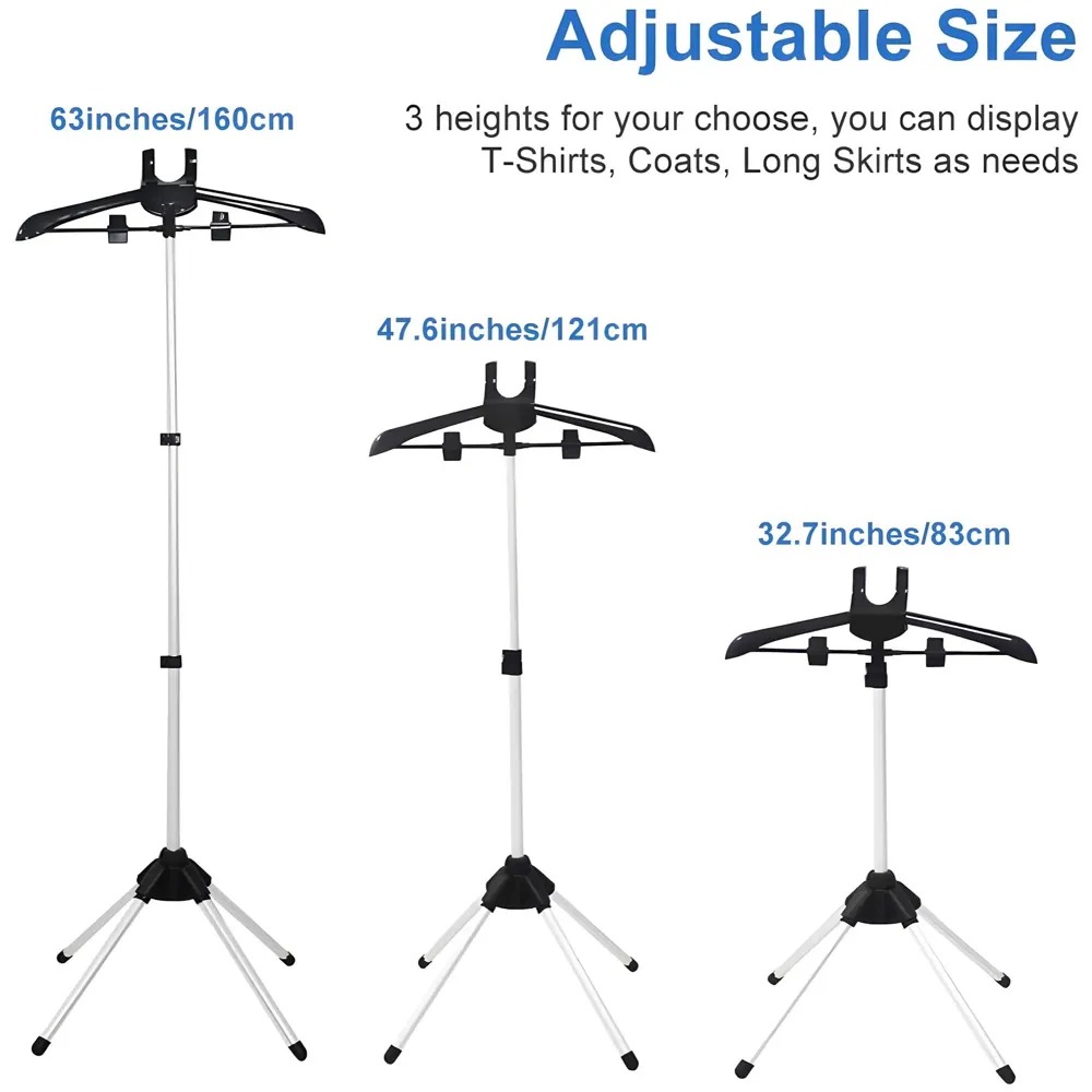 Clothes Display Stand Hanger Rack For Shops Retailers, Steam Iron Stand Adjustable 3-Height Tripod Foldable Clothing Rack For Air Drying, Ironing & Storage., 430 x 20 x 860 mm